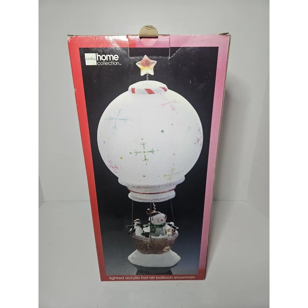 Lighted Acrylic Hot Air Balloon Snowman Christmas Vtg JCPenney Home Collection